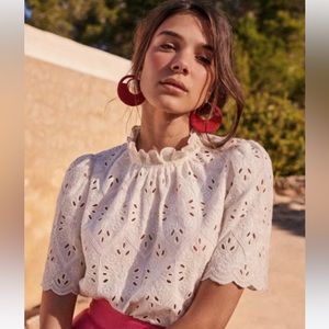 Sezane Louisah Blouse, Organic Cotton, Ecru, size FR36 (US S)